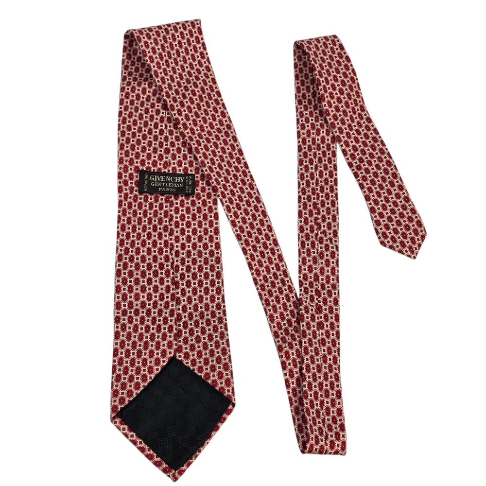 Givenchy Gentleman Paris Mens Necktie Luxury Red‎ Cream Geometric 100% Silk